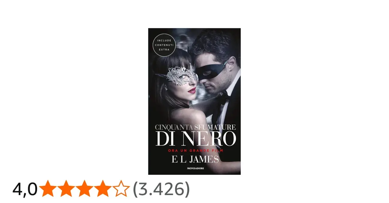 Copertina di "Cinquanta Sfumature di Nero", parte della serie 50 sfumature, con i protagonisti mascherati.