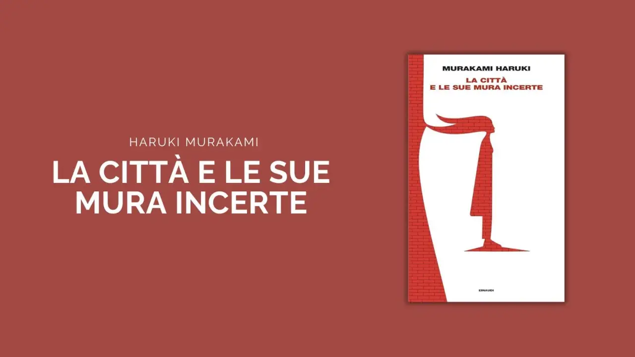 La copertina del libro "La città e le sue mura incerte" di Haruki Murakami, con una figura stilizzata che emerge da un muro di mattoni rossi.