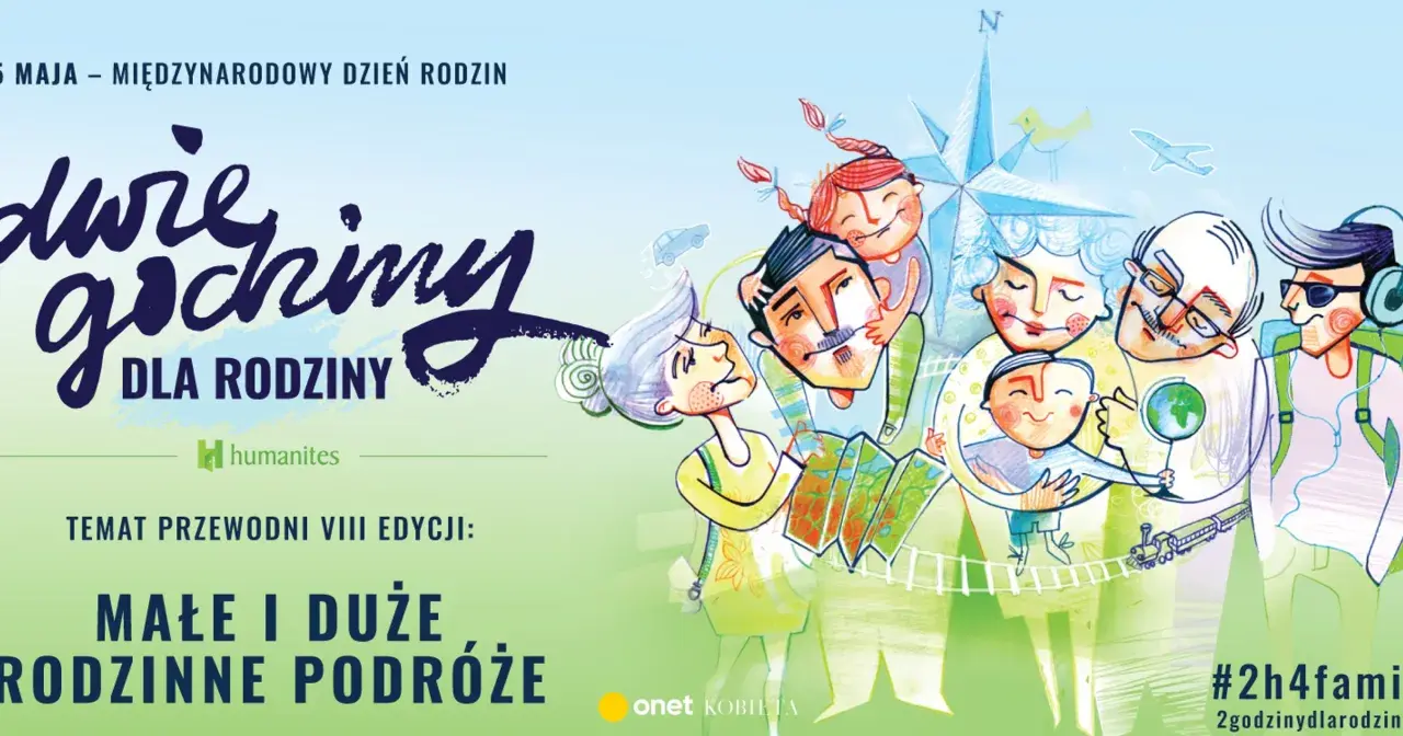 Wesoła rodzina planuje podróże, małe i duże. To idealny czas na wspólne chwile, czyli 2 godziny dla rodziny.