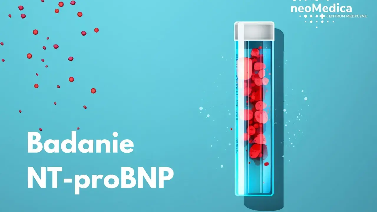 Badanie NT-proBNP w probówce z czerwonymi kroplami. NeoMedica Centrum Medyczne.