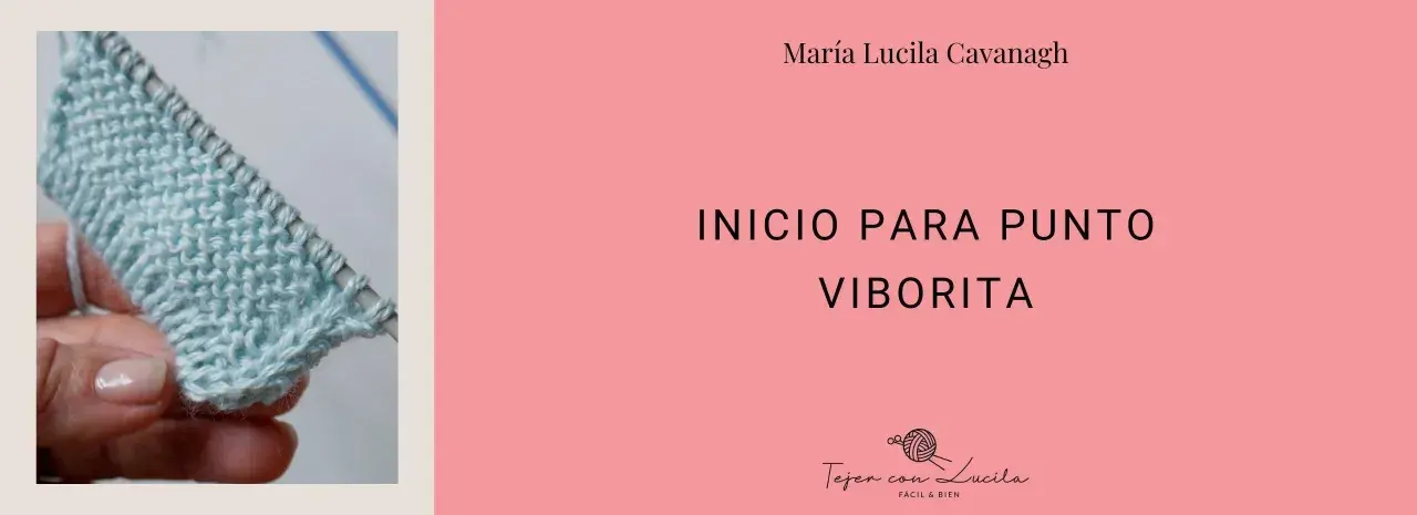 Manos tejiendo un punto viborita en lana celeste. Título: Inicio para punto viborita.
