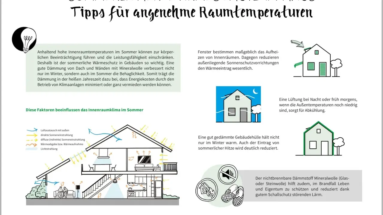 Sommerlicher Wärmeschutz: Tipps für angenehme Raumtemperaturen. Eine gute Dämmung schützt vor Hitze im Sommer.