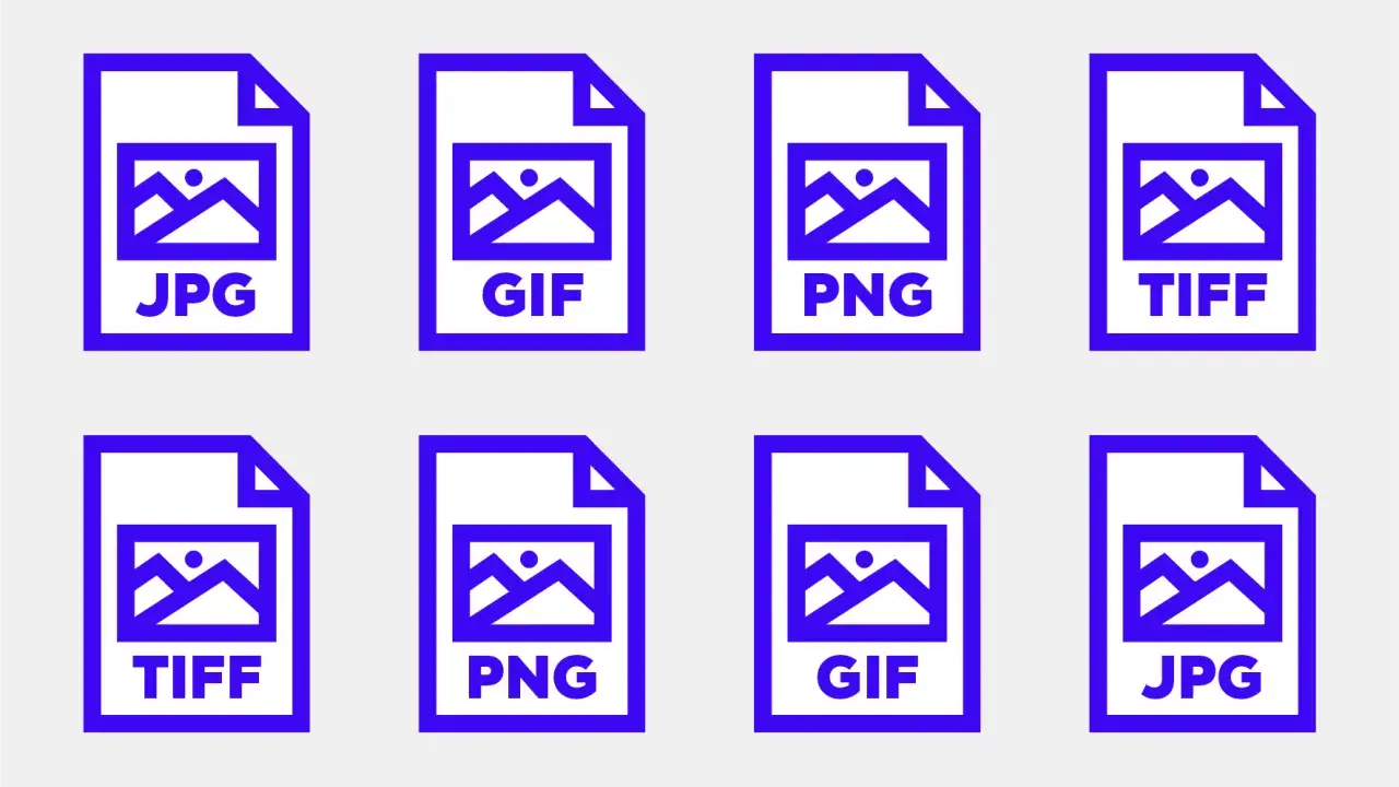Iconos de archivos de imagen: JPG, GIF, PNG, TIFF. Para impresión, TIFF suele ser el formato de imagen con mejor calidad.
