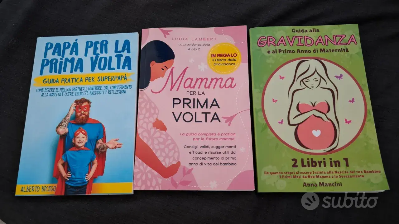 Tre libri per futuri genitori: "Papà per la prima volta", "Mamma per la prima volta" e "Guida alla gravidanza". Perfetti libri da leggere in gravidanza.