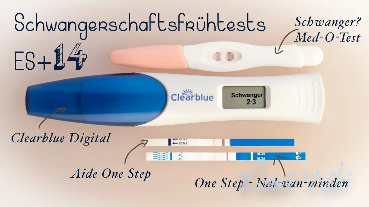 Verschiedene Schwangerschaftstests, darunter ein digitaler Clearblue, zeigen, wie sicher Schwangerschaftstests sind. ES+14.