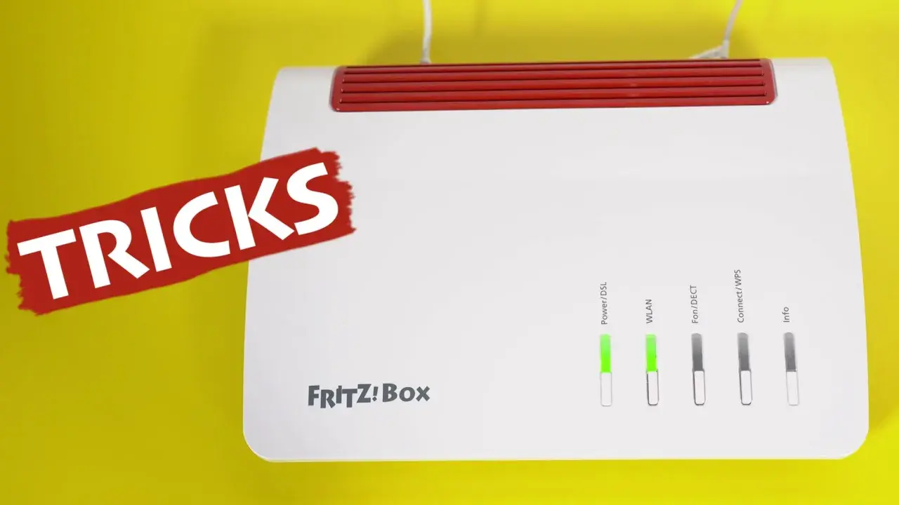 FRITZ!Box mit roten "TRICKS"-Aufkleber. Nützliche FRITZ!Box Tipps für dein Heimnetzwerk.