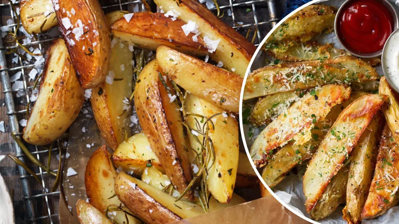 Krispiga klyftpotatis i ugn, perfekt kryddade med örter och flingsalt. En härlig rätt som passar till det mesta.