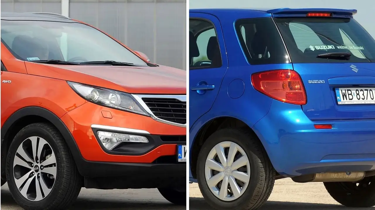 Pomarańczowy Kia Sportage i niebieski Suzuki SX4. Które z nich to najmniej awaryjne auta?