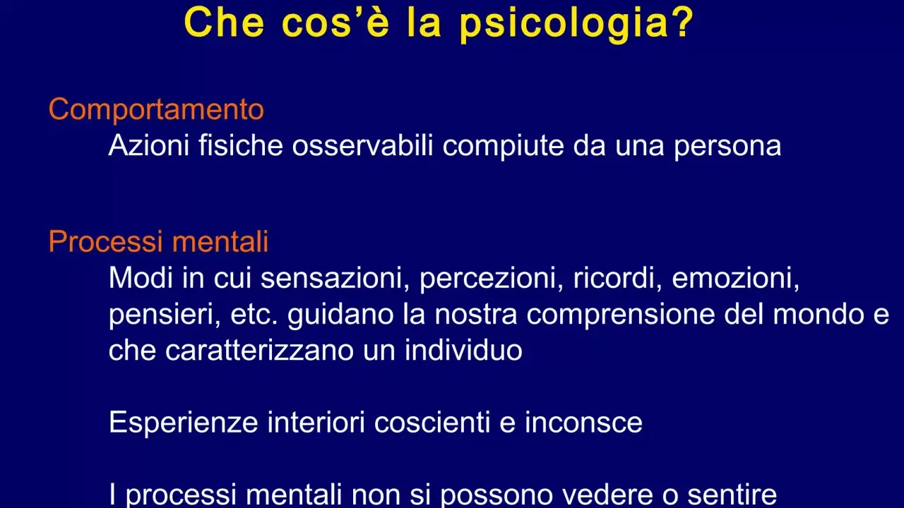 Analisi dei processi mentali: sensazioni, percezioni, ricordi, emozioni e pensieri che guidano la comprensione del mondo.
