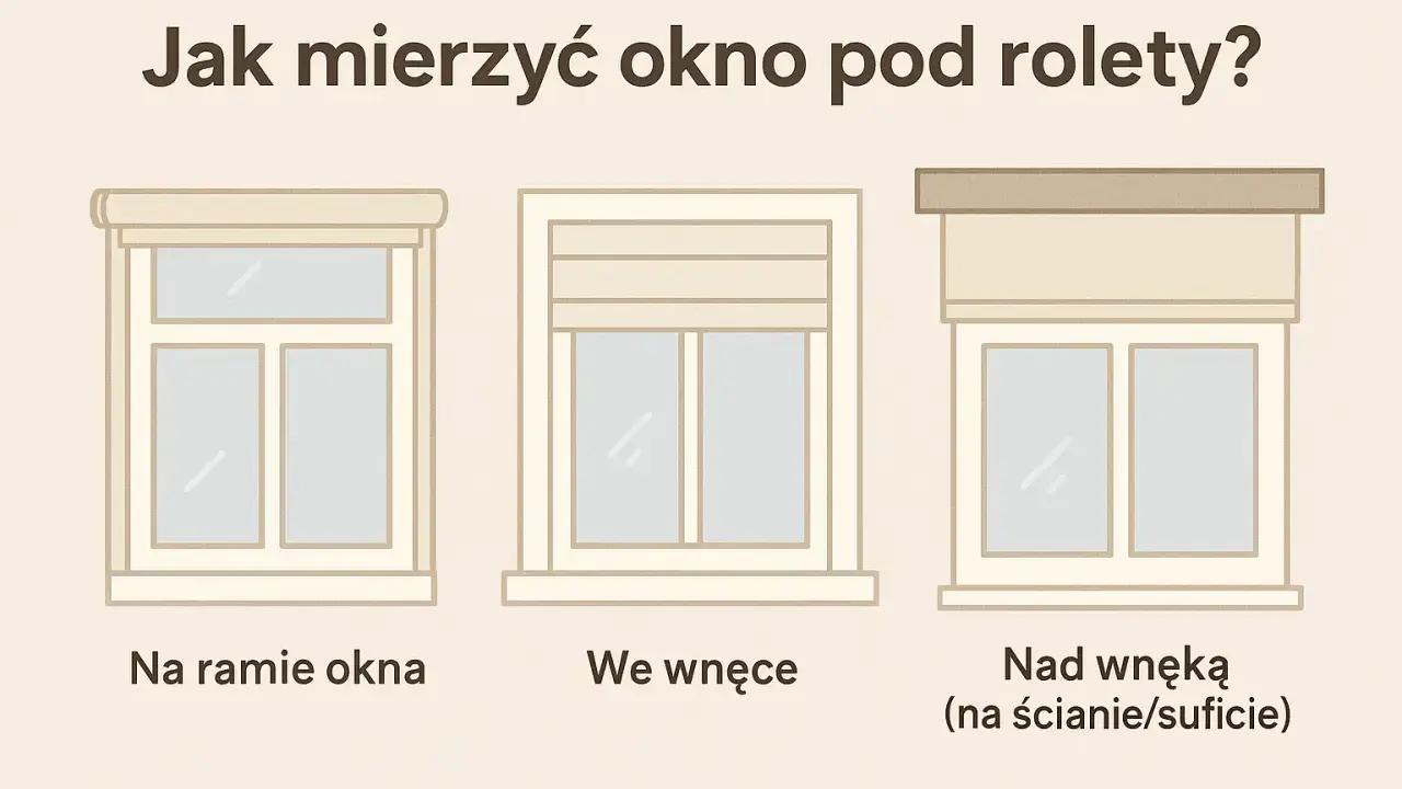 Jak zmierzyć okno na roletę? Trzy sposoby montażu: na ramie, we wnęce i nad wnęką.