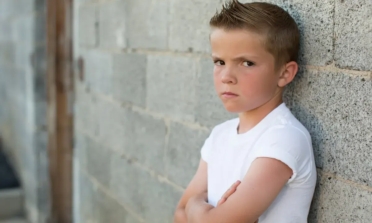 Niño con brazos cruzados y expresión desafiante. La esperanza es que el trastorno negativista desafiante se cura con apoyo.