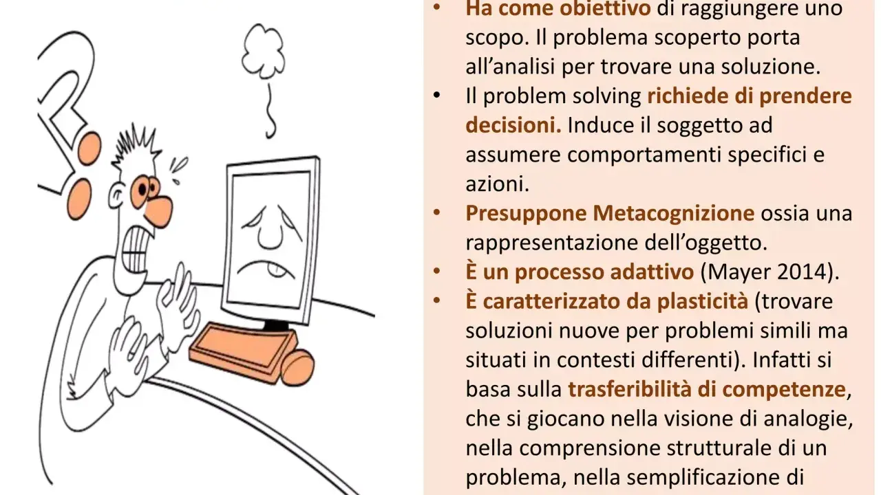 Un personaggio stilizzato è frustrato davanti a un computer, simbolo di esercizi di problem solving semplici.