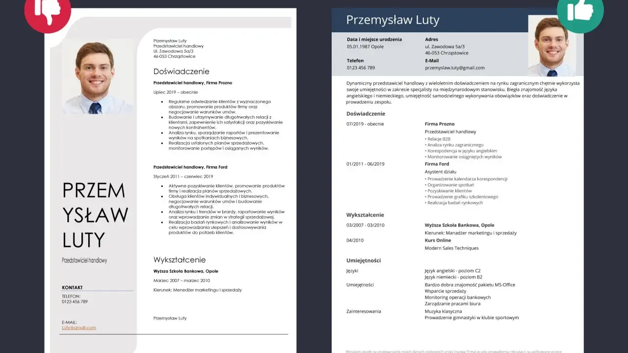 Przedstawiciel handlowy jak zacząć? CV Przemysława Luty pokazuje doświadczenie w sprzedaży, negocjacjach i budowaniu relacji z klientami.