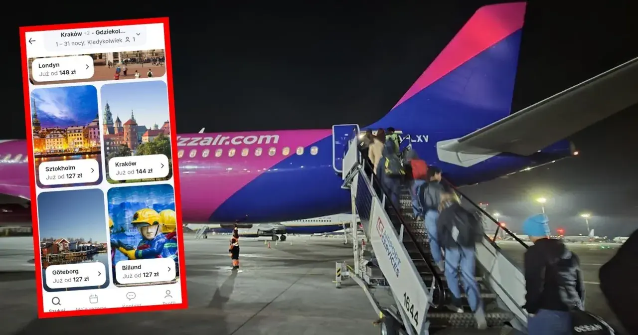 Loty z Bari do Katowic? Aplikacja pokazuje tanie loty do Londynu, Sztokholmu, Krakowa, Göteborga i Billund. Pasażerowie wsiadają do samolotu Wizz Air.