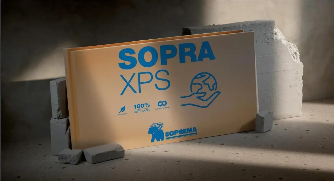 Plaque de polystyrène extrudé SOPRA XPS, 100% recyclable, soutenant l'économie circulaire.