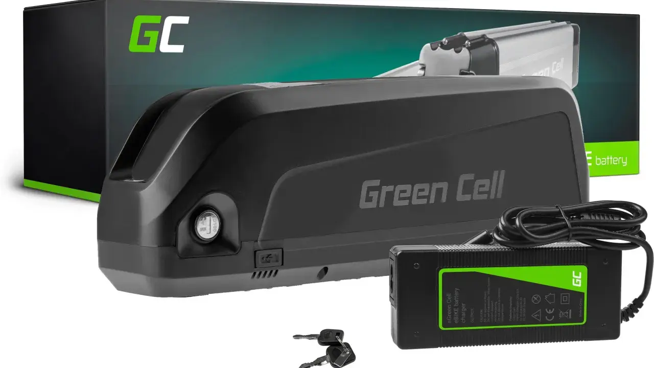Bateria Green Cell do e-bike. Która bateria lepsza litowo jonowa czy litowo polimerowa? Zestaw z ładowarką i kluczykami.