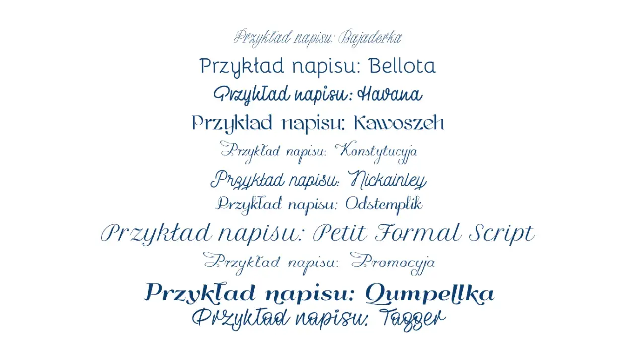 Przykłady napisów z polskimi znakami w różnych stylach, idealne do Word. Znajdź najładniejsze czcionki z polskimi znakami.
