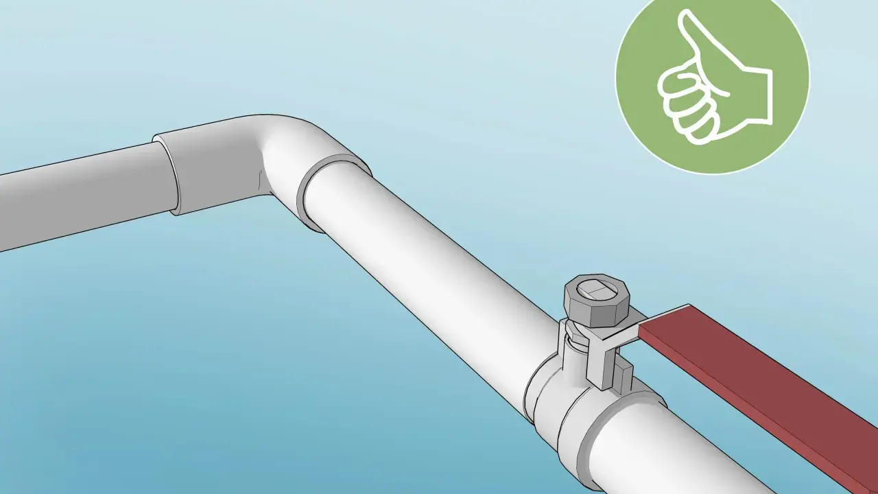 Demostración de cómo unir dos tubos de PVC con manguito, con válvula y pulgar hacia arriba indicando éxito.