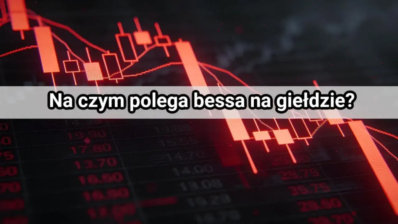 Czerwony wykres giełdowy z opadającymi świecami, sugerujący bessę i potencjalne big short bets.