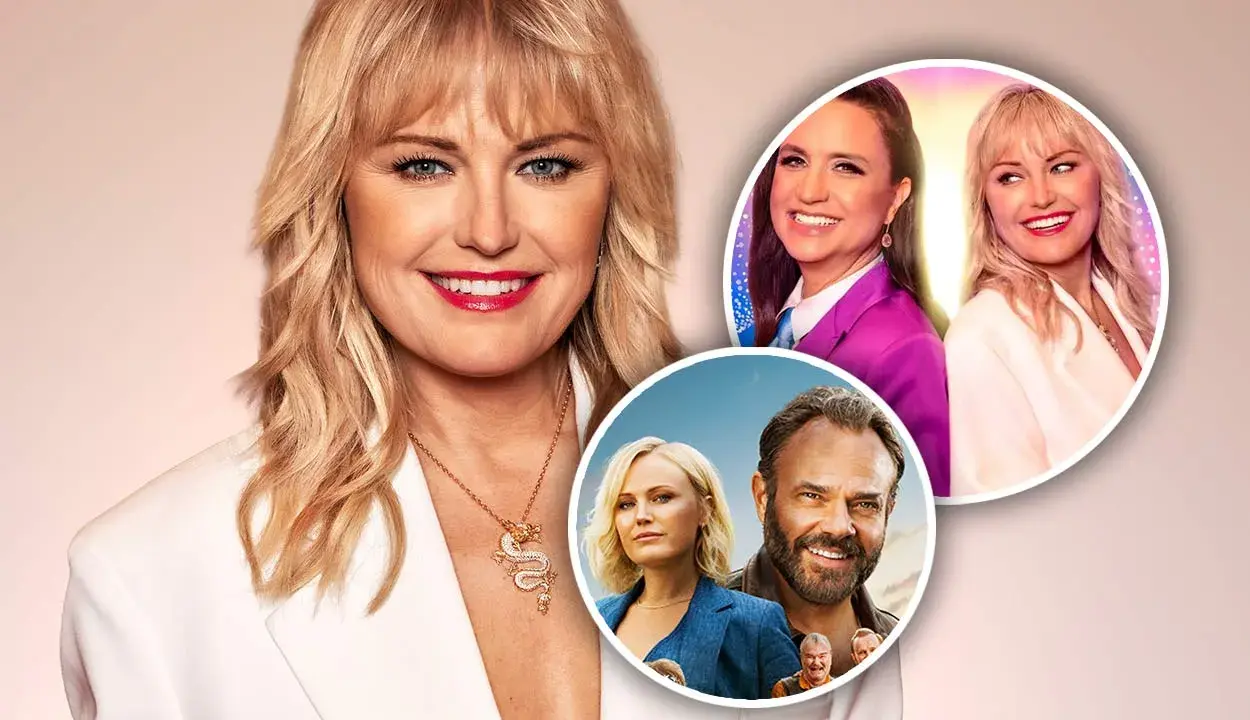 Malin Åkerman i flera roller, inklusive en scen från en film med henne och en annan skådespelare.
