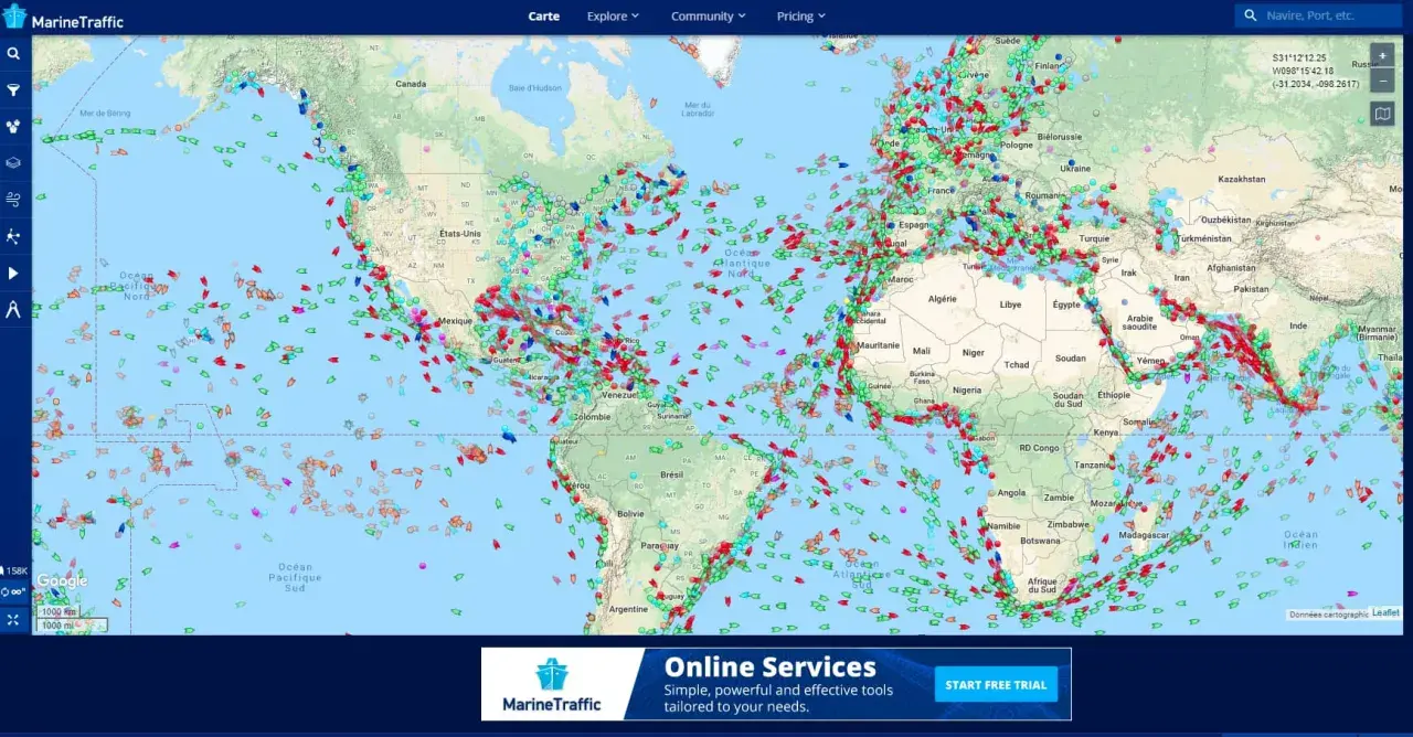Carte mondiale des navires en temps réel. Visualisez le trafic maritime gratuit et suivez les bateaux sur MarineTraffic.