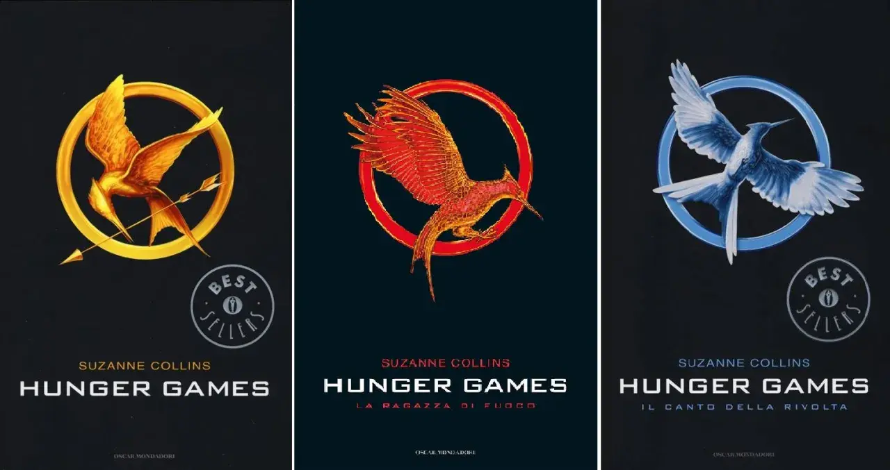 Copertine dei libri di Hunger Games, inclusa la storia di "Hunger Games: La ballata dell'usignolo e del serpente".