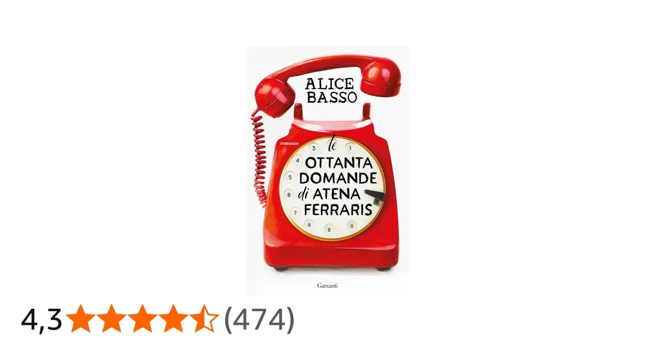Copertina di "Le ottanta domande di Atena Ferraris", ultimo libro di Alice Basso, con un telefono rosso vintage.