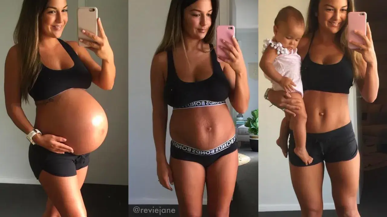 Vorher-nachher-Bauch: Schwanger, kurz nach der Geburt und mit Baby.