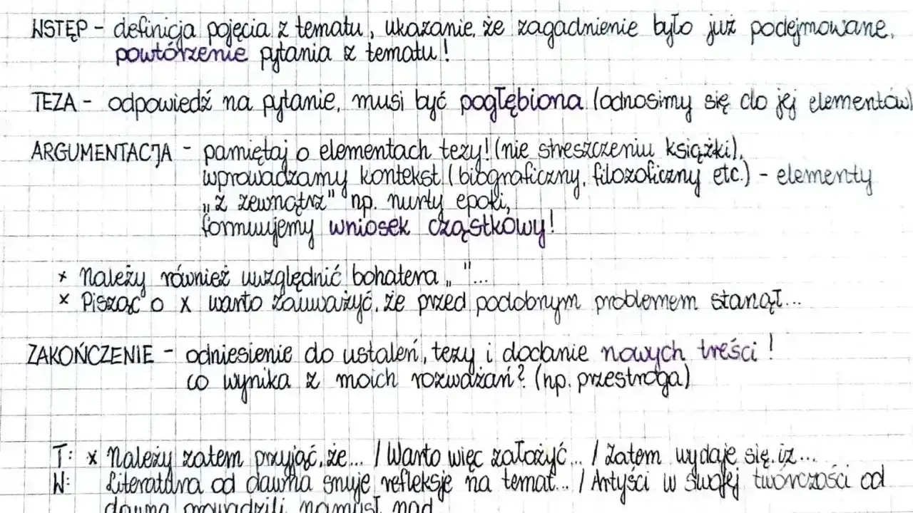 Struktura rozprawki: wstęp, teza, argumentacja, zakończenie. Pomocne przy tworzeniu własnych opinion essay topics.