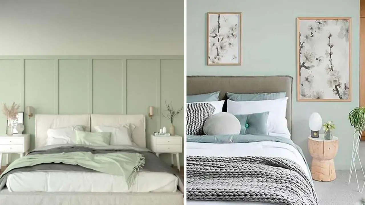 Deux chambres douillettes aux teintes vert sauge et beige, avec des lits confortables et des tableaux floraux apaisants.