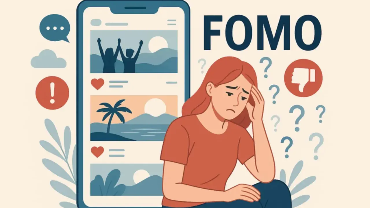 Smutna dziewczyna zmartwiona tym, co widzi w mediach społecznościowych. Czy to fomo co to?