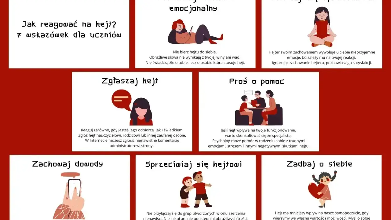 Jak reagować na hejt? 7 wskazówek dla uczniów. Psycholog pomaga w radzeniu sobie z trudnymi emocjami i stresem.