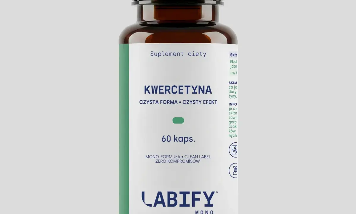 Butelka suplementu diety z kwercetyną, 60 kapsułek.