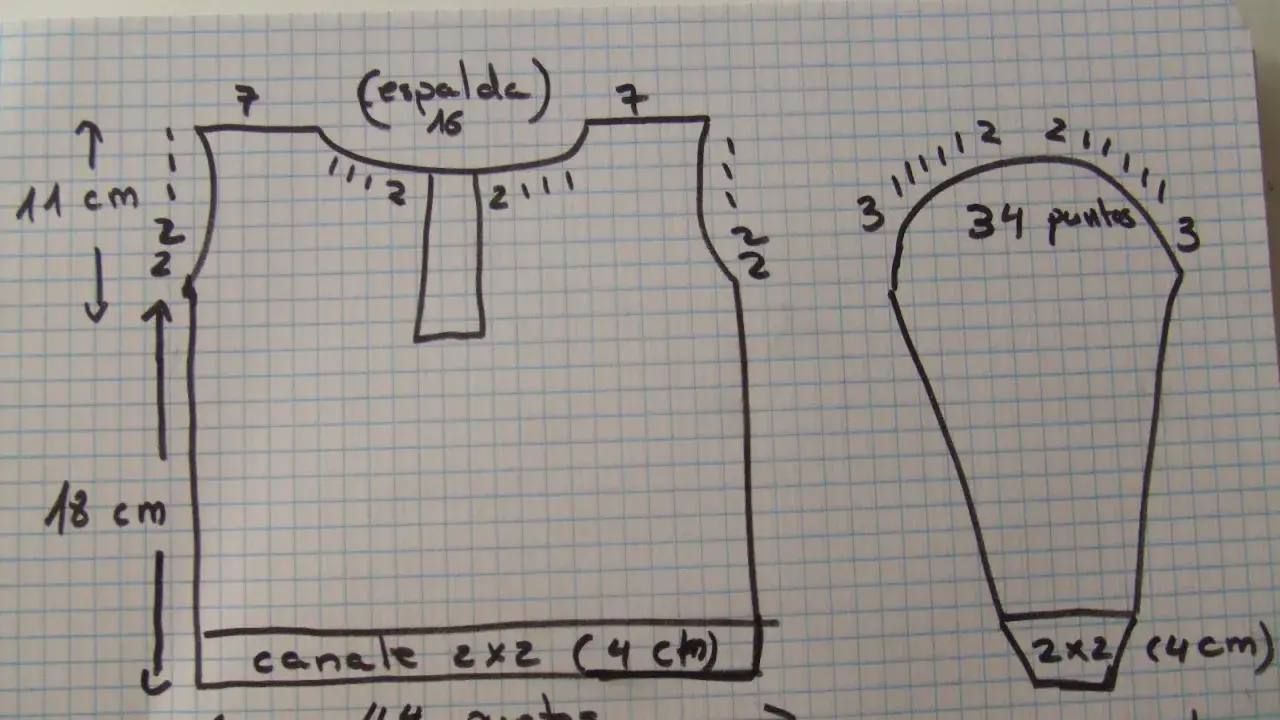 Patrón para jerseys de bebé hechos a mano paso a paso. Incluye medidas y puntos para espalda y manga.