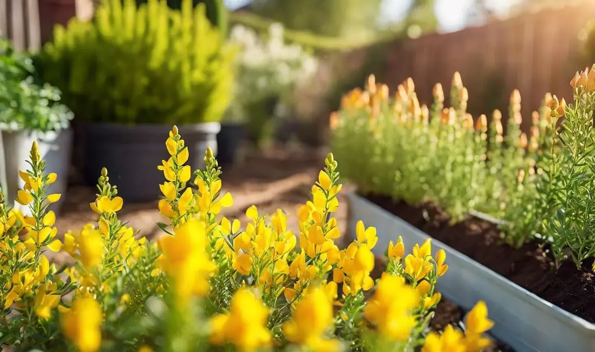 Des genêts jaunes éclatants en pleine floraison, leur taille parfaite pour un jardin ensoleillé.