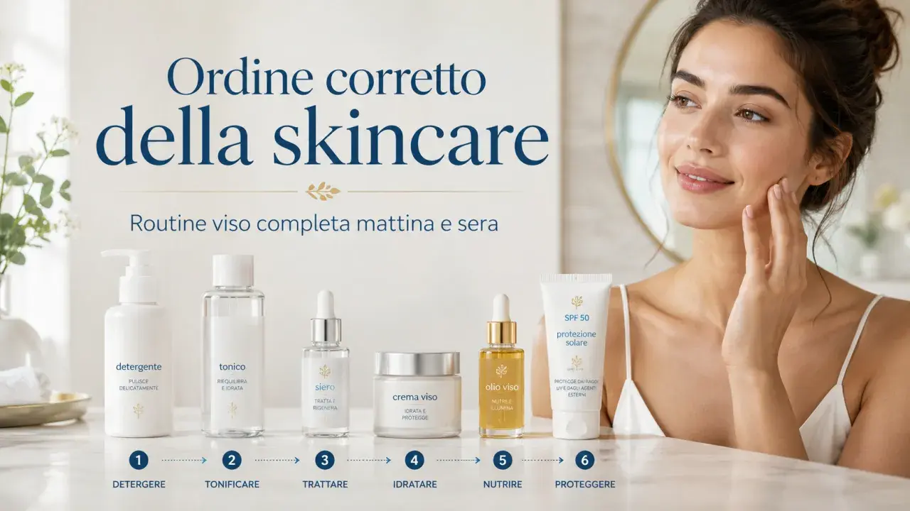 La routine skincare completa: detergere, tonificare, trattare con il siero va risciacquato, idratare, nutrire e proteggere.