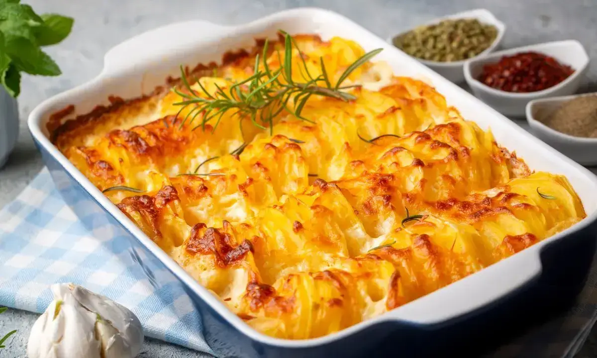 Patate al forno veloci, dorate e cremose, guarnite con rosmarino fresco. Un contorno perfetto per ogni pasto.