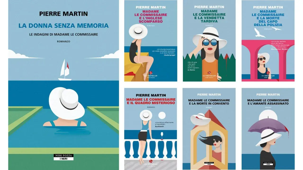 Copertine di romanzi di Pierre Martin con protagonista Madame le Commissaire, tra cui "La donna senza memoria" e "L'amante assassinato".