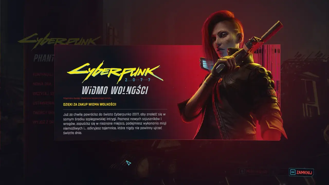 Cyberpunk 2077: Widmo wolności. Kobieta z bronią w futurystycznym świecie, gotowa na przygodę.