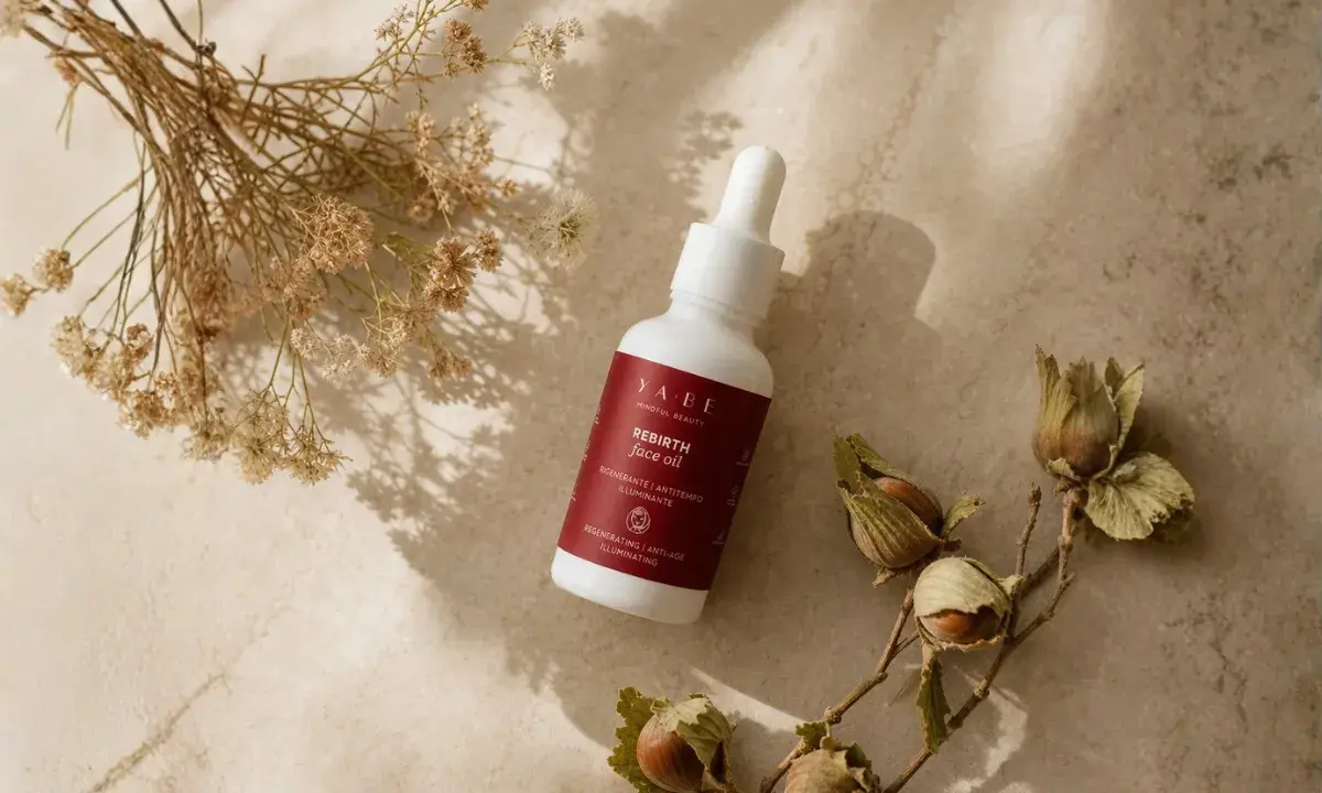 Olio viso YABE Rebirth con bakuchiol, un ingrediente naturale che serve a rigenerare, contrastare il tempo e illuminare la pelle.