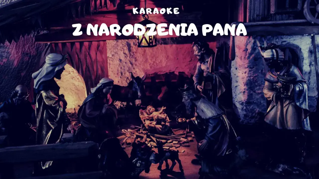 Szopka z narodzenia pana, z napisem KAREOKE.