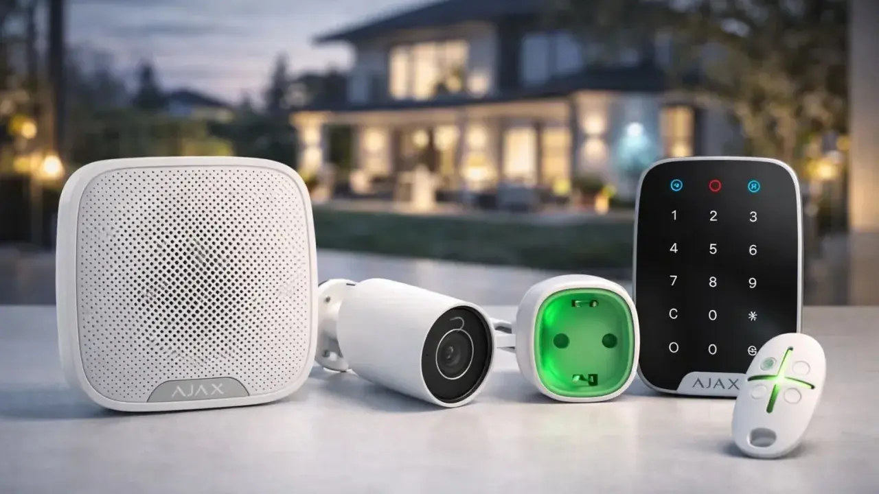 Säkerhetssystem från Ajax: siren, kamera, smart kontakt och kontrollpanel. Trygghet för ditt hem.