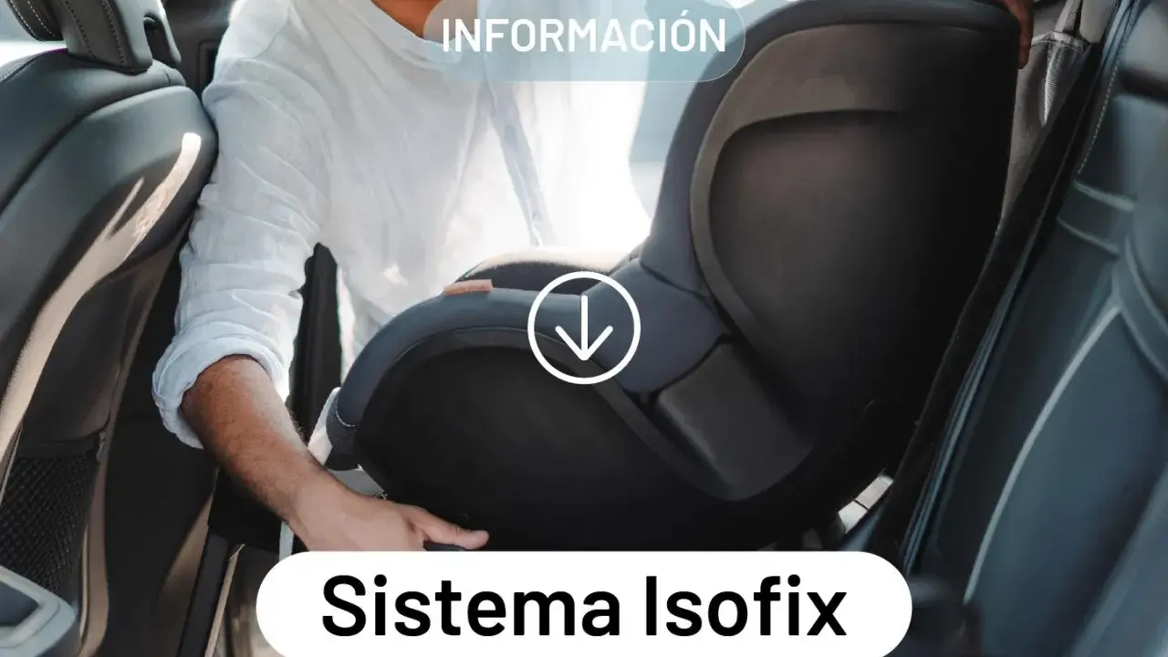 Hombre instalando silla infantil en coche. Aprende qué es el sistema Isofix activa o pasiva para mayor seguridad.