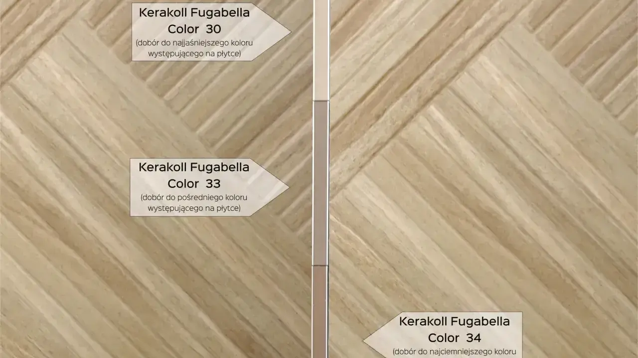 Jak dobrać fugę do płytek? Przykłady fug Kerakoll Fugabella: Color 30 (do najjaśniejszego koloru), Color 33 (do pośredniego), Color 34 (do najciemniejszego).