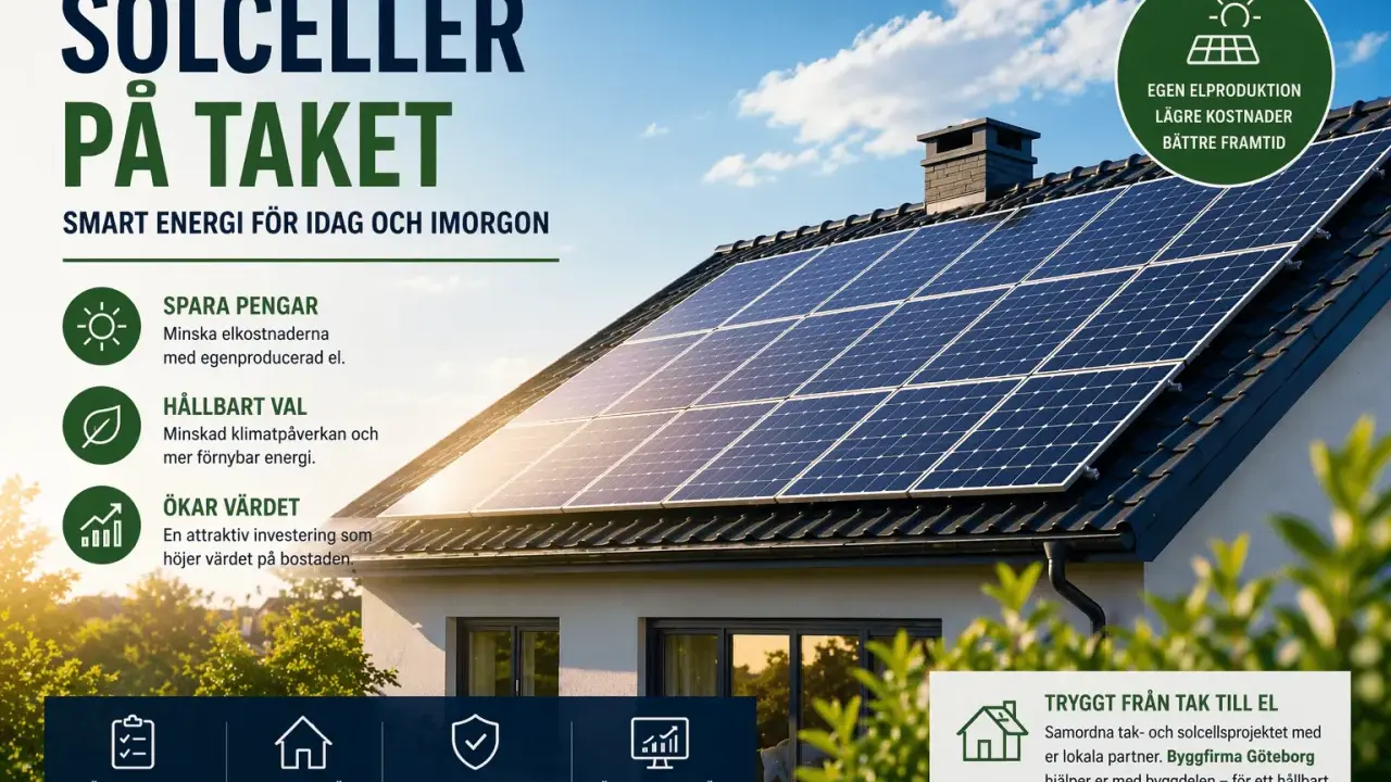 Solceller på garagetaket ger smart energi för idag och imorgon. Spara pengar, gör ett hållbart val och öka värdet på din bostad.