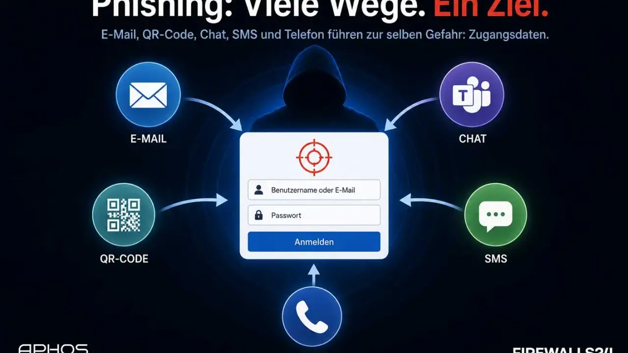 Schutz vor **Smishing und Phishing**: E-Mail, QR-Code, Chat, SMS und Telefon sind Wege für Cyberkriminelle, an Ihre Zugangsdaten zu gelangen. Ein Ziel: Ihre Daten.