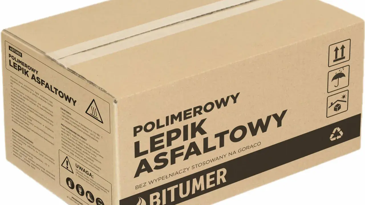Karton z polimerowym lepikiem asfaltowym. To lepik inaczej, bez wypełniaczy, stosowany na gorąco.