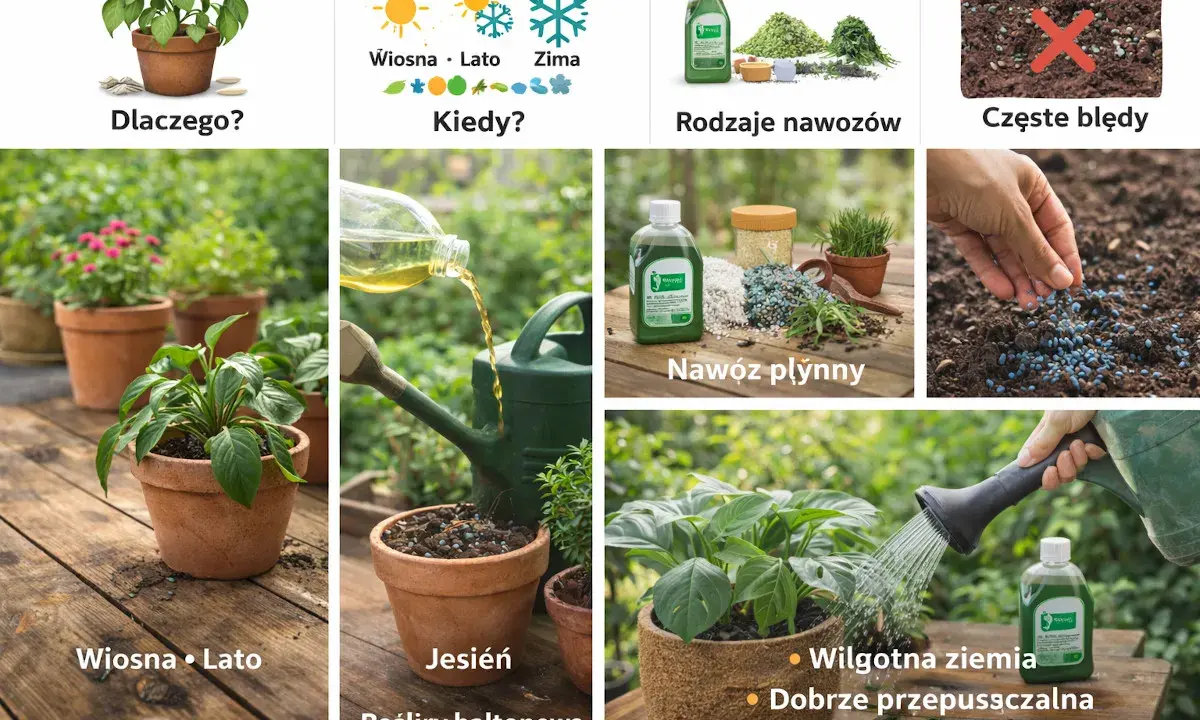 Płynny nawóz do roślin doniczkowych w butelce, stosowany wiosną i latem.