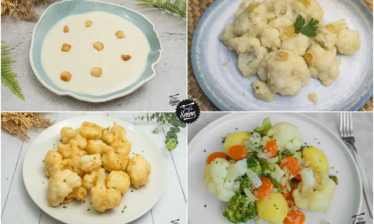Cuatro deliciosas recetas con coliflor: crema, rebozada, frita y al vapor con verduras. ¡Un mundo de sabor!
