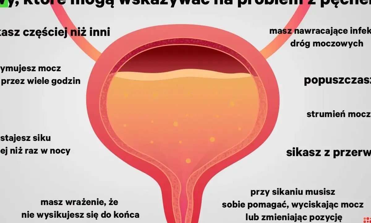 Objawy problemów z pęcherzem: częste oddawanie moczu, trudności z opróżnianiem, słaby strumień. Prowadzenie dzienniczka mikcji pomoże zdiagnozować problem.